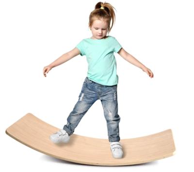 China Indoor Multifunctional Natural Wood Yoga Curved Board Kids Sporting Goods Rocker Board Kids Wooden Balance Board for sale