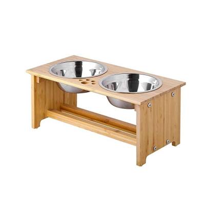 China Sustainable Wholesale High Adjustable Durable Bamboo Dog Bowl Dog Bowl Pet Feeder for sale