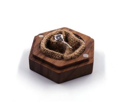 China Europe Customized Logo Ring Box Black Walnut Jewelry Box Solid Wood Solid Wood Handmade Jewelry Ring Box for sale