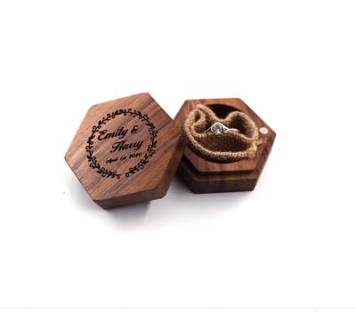 China Custom Printed Solid Wooden Solid Wood Handmade Jewelry Ring Box Europe Logo Ring Box Black Walnut Jewelry Box for sale