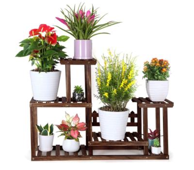 China Plant pastoral rack indoor and outdoor balcony garden rack flower pot wood flower pot rack for sale