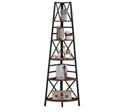 China 5 Story Corner Expandable Wooden Freestanding Ladder High Shelf Vintage Wood Shelf for sale