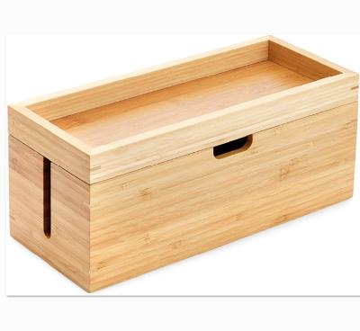 China Handmade bamboo cable box is suitable for storage, storage and disposal of charger, power bar and cable for sale