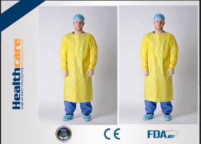 China Antibacterial Disposable Protective Gowns / CPE Isolation Gown With Thumb Up for sale