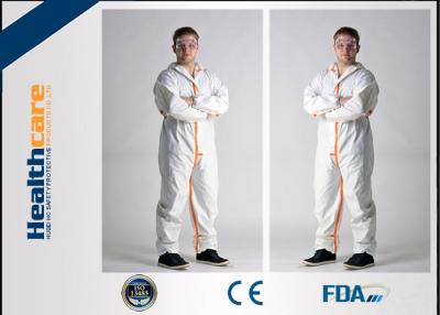 China Anti 2019-nCoV 60g Disposable Protective Coveralls With Hood Tape Nonwoven White for sale