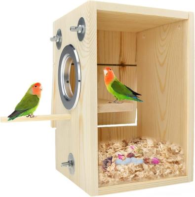 China Windproof Wooden Parrot Cage House Bird Nest Bird Nest Solid Wood Bird Nest Can Be Hung Feeder for sale