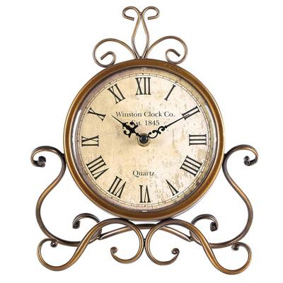 China Wholesale LUMINOVA Vintage Desk Clock Iron Art Metal Silent Clock European Seat Clock Iron Art Decoration for sale