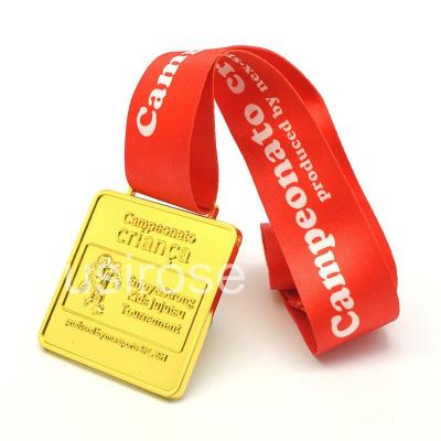 China Gold metal commemorative medals are customized, square zinc alloy medals are customized, 3D medals equipped with ribbon for sale