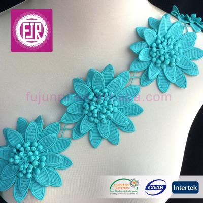 China Sustainable 3D flower lace trim, turquoise color lace trim, lace trim for hijab for sale