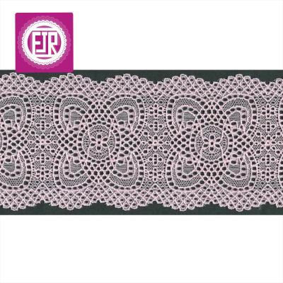 China Tied Trim 11cm Wide Scalable Lace, Pink Stretch Lace, Pink Elastic Lace for sale