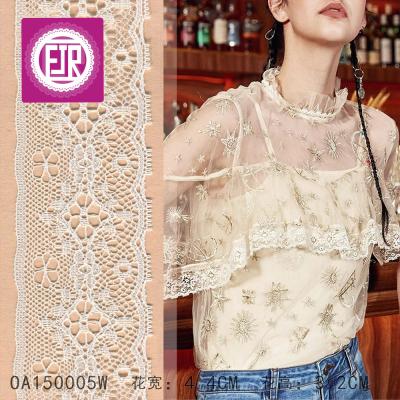 China Non Workable 4.4cm Wide Stretch Lace Trim, Flower Lace Trim For Tops, Lace Trim For Garment Borders for sale