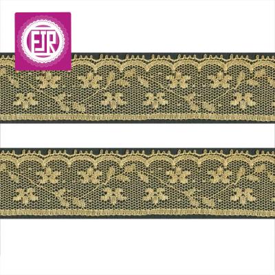 China Yellow Gold Lace Trim 3cm Wide Workable, Small Lace Trim, Lace Trim For Dress Dress for sale