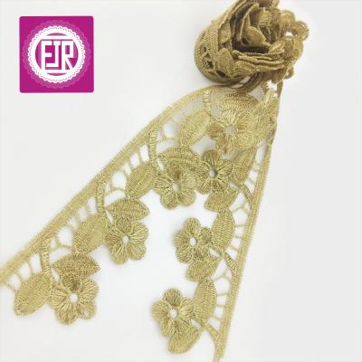 China 4.5cm wide viable gold flower lace, metallic flower lace, beautiful gold lace for sale