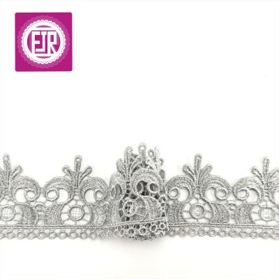 China Beautiful silver lace 6cm wide workable, trim lace in silver color, border lace in silver color for sale