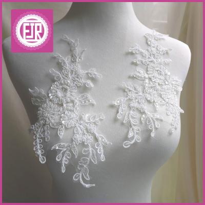 China Applique Sustainable Elegant Lace Wedding With Beads And Sequins, Bridal Lace Applique for sale