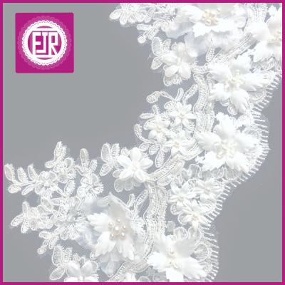 China Sustainable 3D Flower Lace Trim For Wedding Decoration, Alencon Lace Trim For Wedding Dress, Pearl Lace Trim for sale