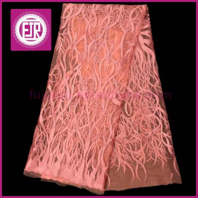 China Viable Embroidered Mesh Lace Fabric, Coral Color Net Embroidered Lace Fabric, African Lace Fabric for sale