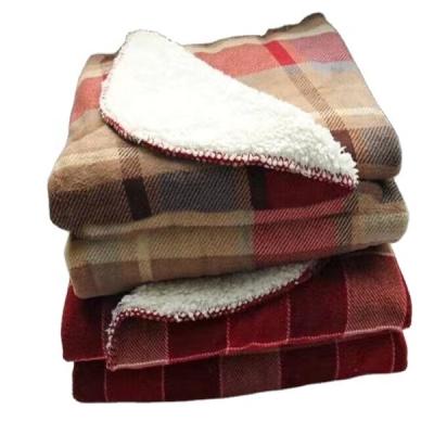 China Anti-Static British Classic Double Sided Wholesale Thick Grid Pattern Sherpa Fleece Knit Blanket for sale