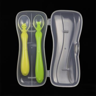 China High Quality Sustainable Cute Baby Cartoon Silicone Spoon Infant Training Spoon With Case Package for sale