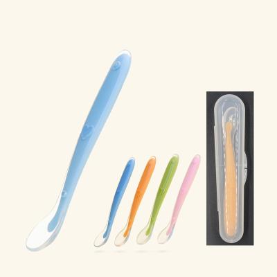 China High Quality Viable Silicone Infant Baby Feeding Spoon Children Training Soft Spoon With Case Package for sale