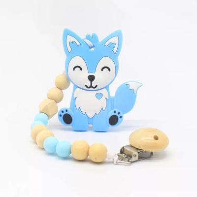 China 100% Food Grade Wholesale Wooden Silicone Beads Baby Pacifier Clip Babt Teether for sale