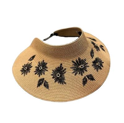 China Wholesale Adjustable Women's Straw Sunshade Straw Ladies Outdoor Embroidery Custom Print Straw Hats Leopard Sun Shade Character for sale