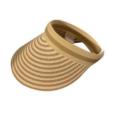 China Custom Women Summer Sun Visor Blank Top Widened Brim Character Striped Hat Peaked Kids Outdoor Hat Hair Band Straw Hats Sunshade Sunshade for sale