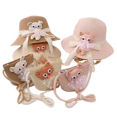 China Character summer children's hat fashion western style cute straw hat set outdoor beach hat factory direct sun protection sales for sale