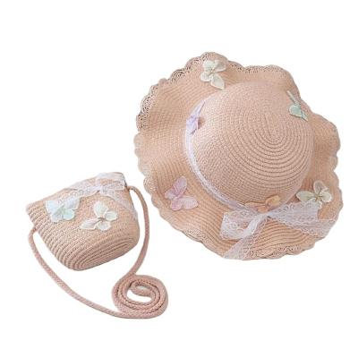 China Summer Children's Summer Character Travel Baby Wear Straw Hats / Hat Cap With Bag Set Sun Hat for sale