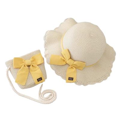 China Wholesale Custom Character Kids Girls Beach Travel Straw Hat And Bag Set Character Wide Brim Sun Hat For Baby Kids Sun Hat Beach Outfit for sale