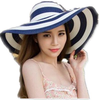 China Large brim summer character ladies beach sun visor hats custom made straw hat wide foldable striped women's outdoor workmanship for sale