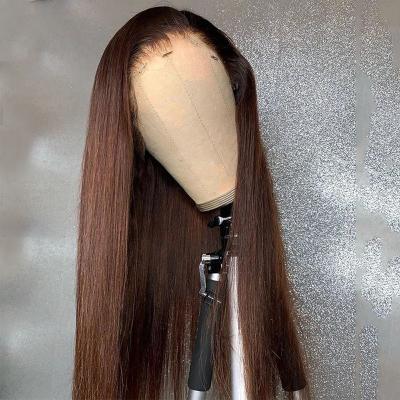 China HD Straight Lace Front Closure Human Hair Wigs Brown Color Silky Straight Wigs Pre Plucked Brazilian Virgin Hair Glueless Wigs For Woman for sale