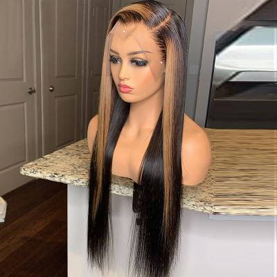 China HD Straight 13x4 Lace Front Closure Wigs Accent 27# Blonde Straight Wigs Pre Plucked Brazilian Virgin Hair Lace Front Wigs For Woman for sale