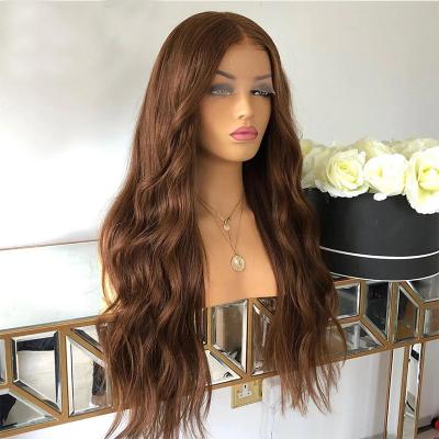 China Natural Wave 13x4 Lace Frontal Closure Hair Wigs Pre Plucked Natural Wave Lace Front Wigs Glueless Brazilian Virgin Hair Brown Wigs for sale