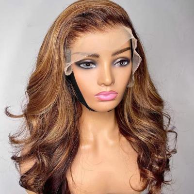 China Regular Wave Highlight Brown/Brazilian Virgin Hair Glueless Lace Front Wigs Lace Front Closure Wigs Pre Plucked Blonde Wavy Hair Wigs for sale