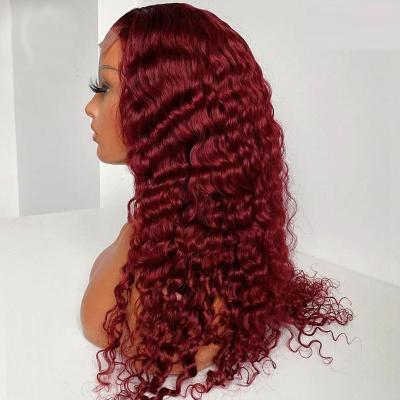 China French Curl 5x5 Lace Closure Wigs 99J Color Cuticle Aligned Virgin Hair Glueless Curly Wigs 100% French Curly Hair Wigs For Woman for sale