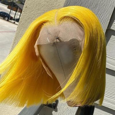 China Straight Yellow Color Wigs Short Bob Lace Front Human Hair Wigs Brazilian Virgin Hair Glueless Lace Front Closure Wigs For Woman for sale