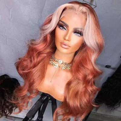 China Loose Wave Highlight Color Wave Wigs Loose Lace Front Closure Human Hair Wigs Pre Plucked Brazilian Raw Virgin Hair Glueless Lace Wigs for sale