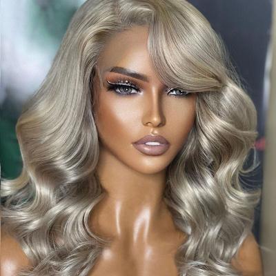 China Gray Colored Wigs Loose Wave Lace Front Human Hair Wigs With Side Bangs Brazilian Virgin Hair Lace Front Closure Wigs For Woman for sale