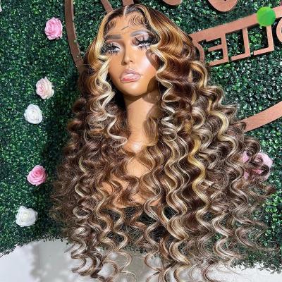 China Loose Wave Highlight Blonde Wigs Loose Wave Hair Wigs Pre Plucked Brazilian Raw Lace Front Closure Virgin Hair Wigs for sale