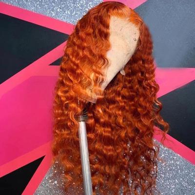 China Orange Color Water Wave Wigs Lace Front Closure Human Hair Wigs For Woman Brazilian Virgin Hair Glueless Water Wave Lace Front Wigs for sale