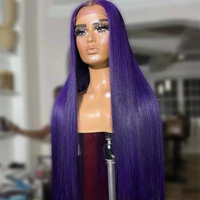 China Body Wave Purple Color 13X4 Straight Hair Lace Front Wig Brazilian Virgin Human Hair Wig Transparent Color Lace Up Glueless Wig For Women for sale