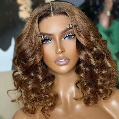 China Brown Color Loose Wave 13X4 Lace Front Wig Brazilian Virgin Human Hair Color Glueless Transparent Lace Front Wig For Women for sale