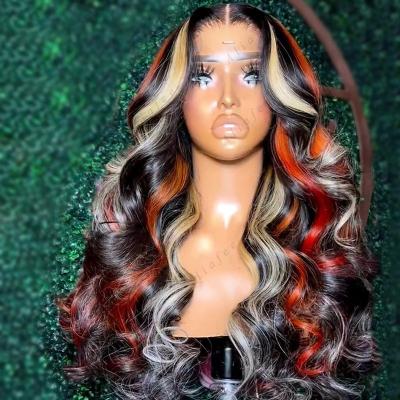 China Loose Wave 13x4 Lace Front Plucked Highlight Human Hair Wigs Pre Colored Cuticle Aligned Virgin Hair Raw Wave Wigs 100% Loose Wigs for sale