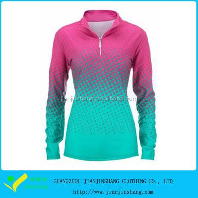 China Anti-pilling Full Sublimation Printing Long Sleeve Zipper Polo Shirt For Woman for sale