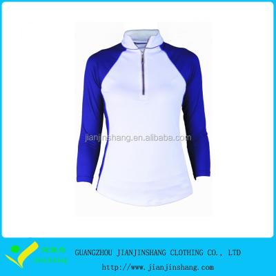 China Anti-pilling White Color Combination Royal Blue Long Sleeve Zipper Polo Shirt Jersey for sale