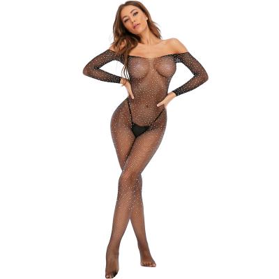 China Sexy Stripper Outfits Rhinestone Exotic Dance Wear Performance Net Sets Jumpsuit Overalls 1 Piece Garment for sale