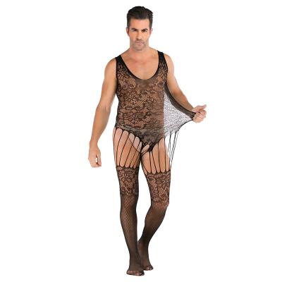 China Sets Men's Sets Open Crotch Club One-Piece Net Sexy Bottom Club Narrow Jumpsuit Overall Club Clothing Dancewear for sale