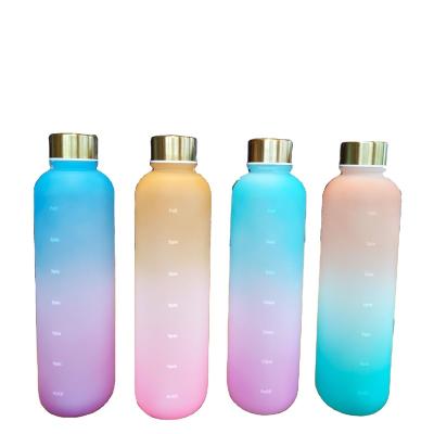 China 1 Liter Sustainable Upright Plastic Water Bottle 32OZ Food Grade Frosted Sports Water Bottle With Plated Cover for sale