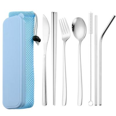 China Wholesale 2021 Hot Viable On Amazon Travel Spoon Fork Chopsticks Straws Reusable Portable Stainless Steel Outdoor Camping Tableware Set for sale